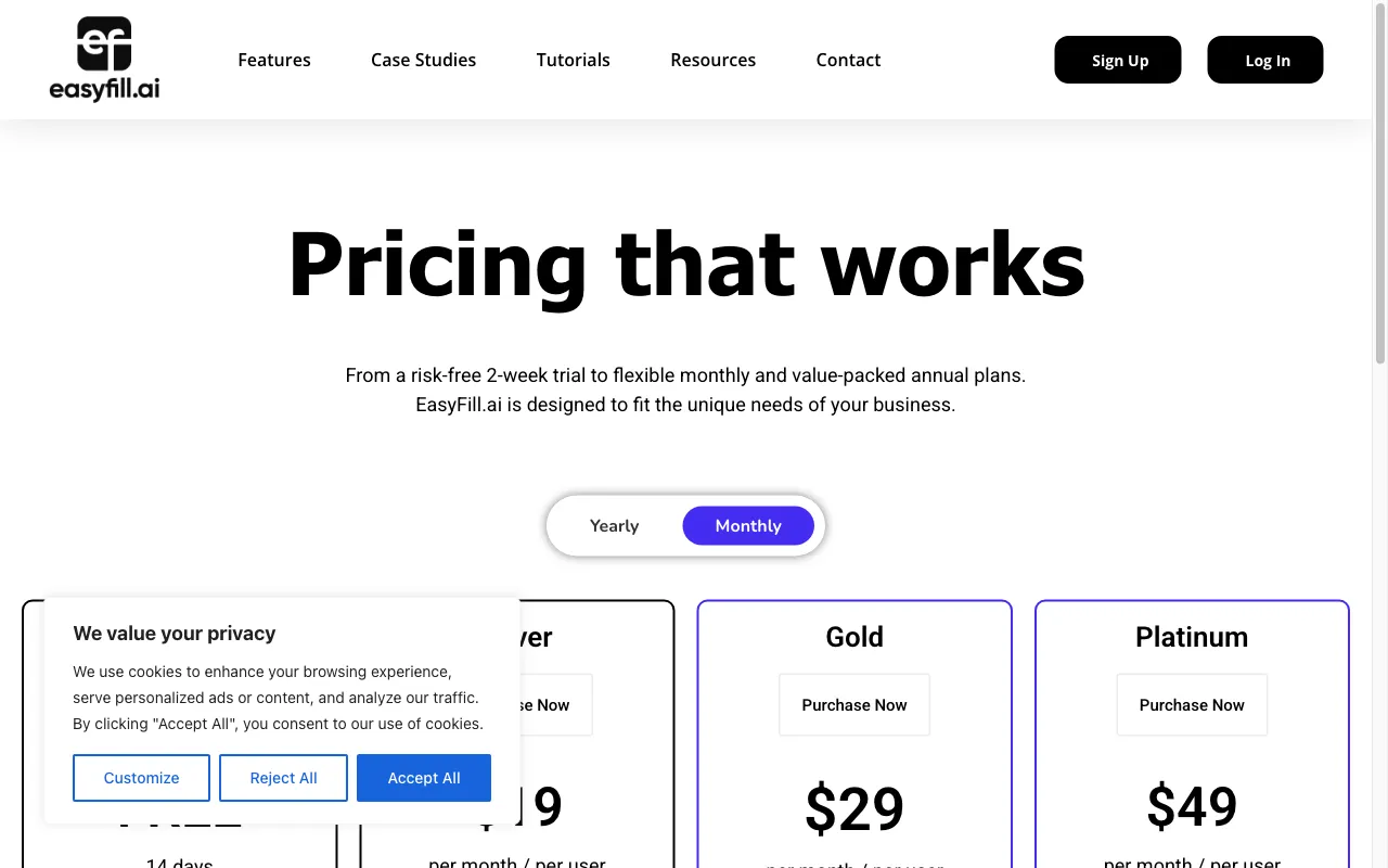 easyfill.ai — pricing page
