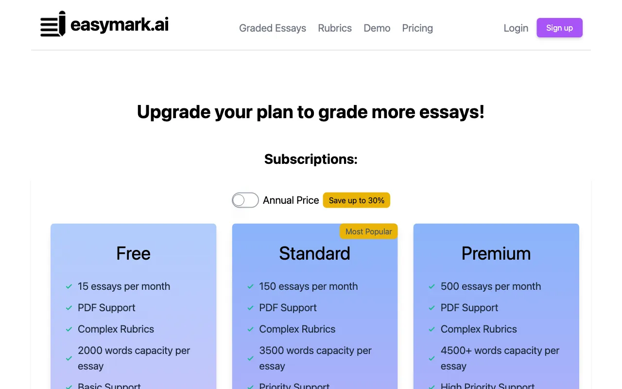 EasyMark — pricing page