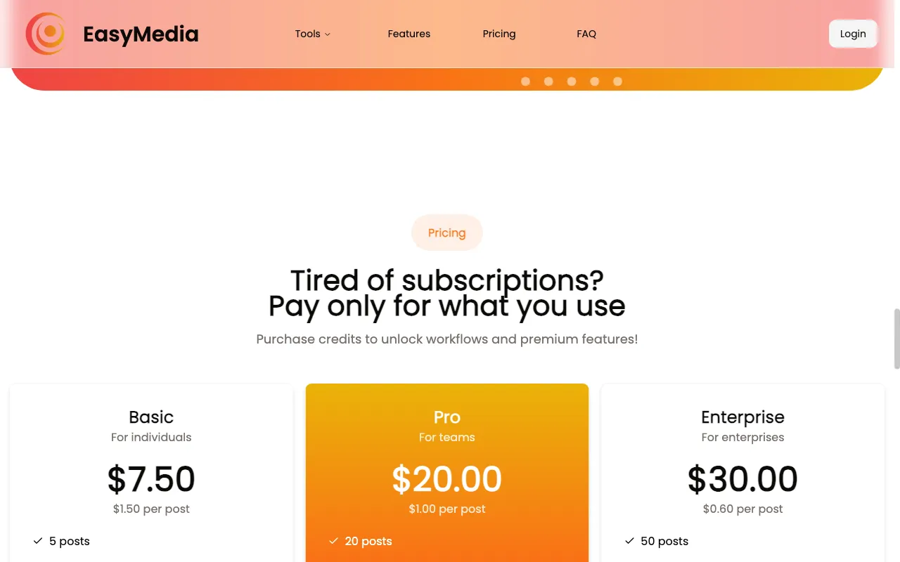 EasyMedia — pricing page