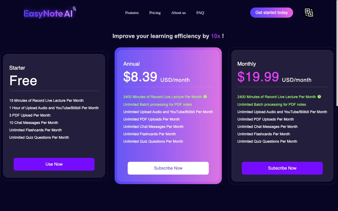 EasyNoteAI — pricing page