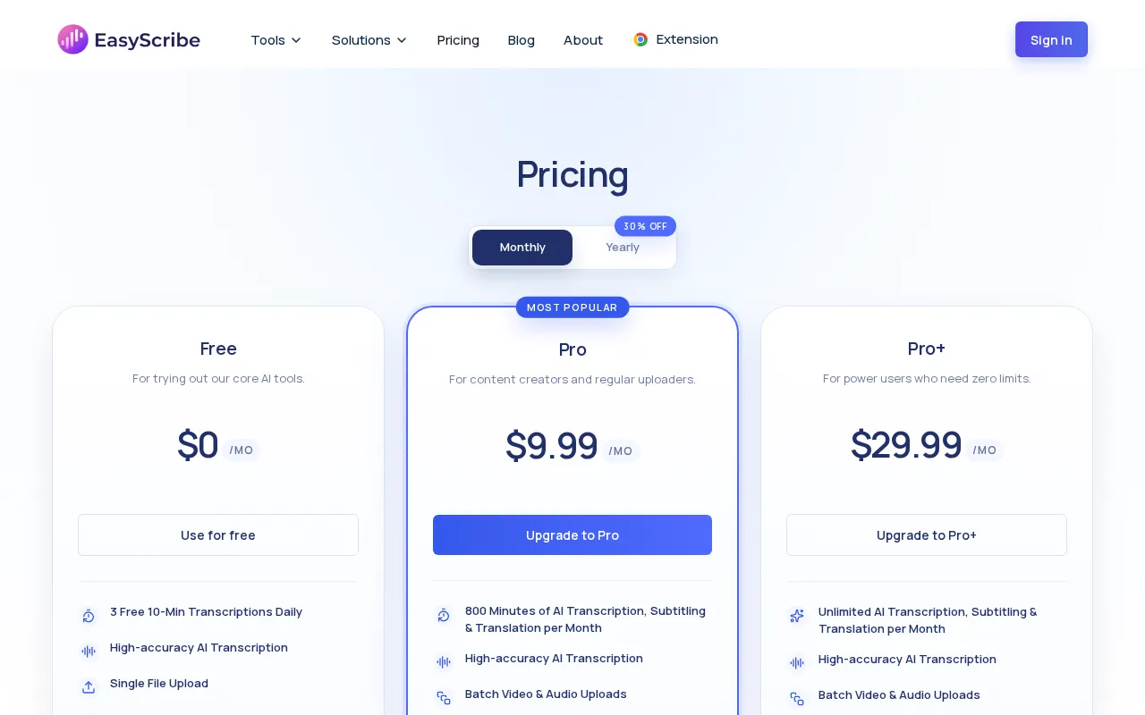 EasyScribe — pricing page