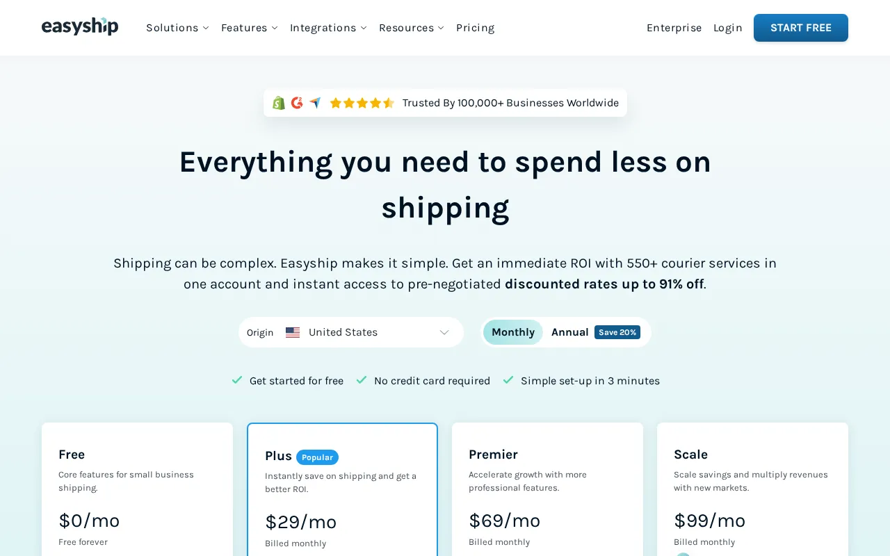 Easyship — pricing page