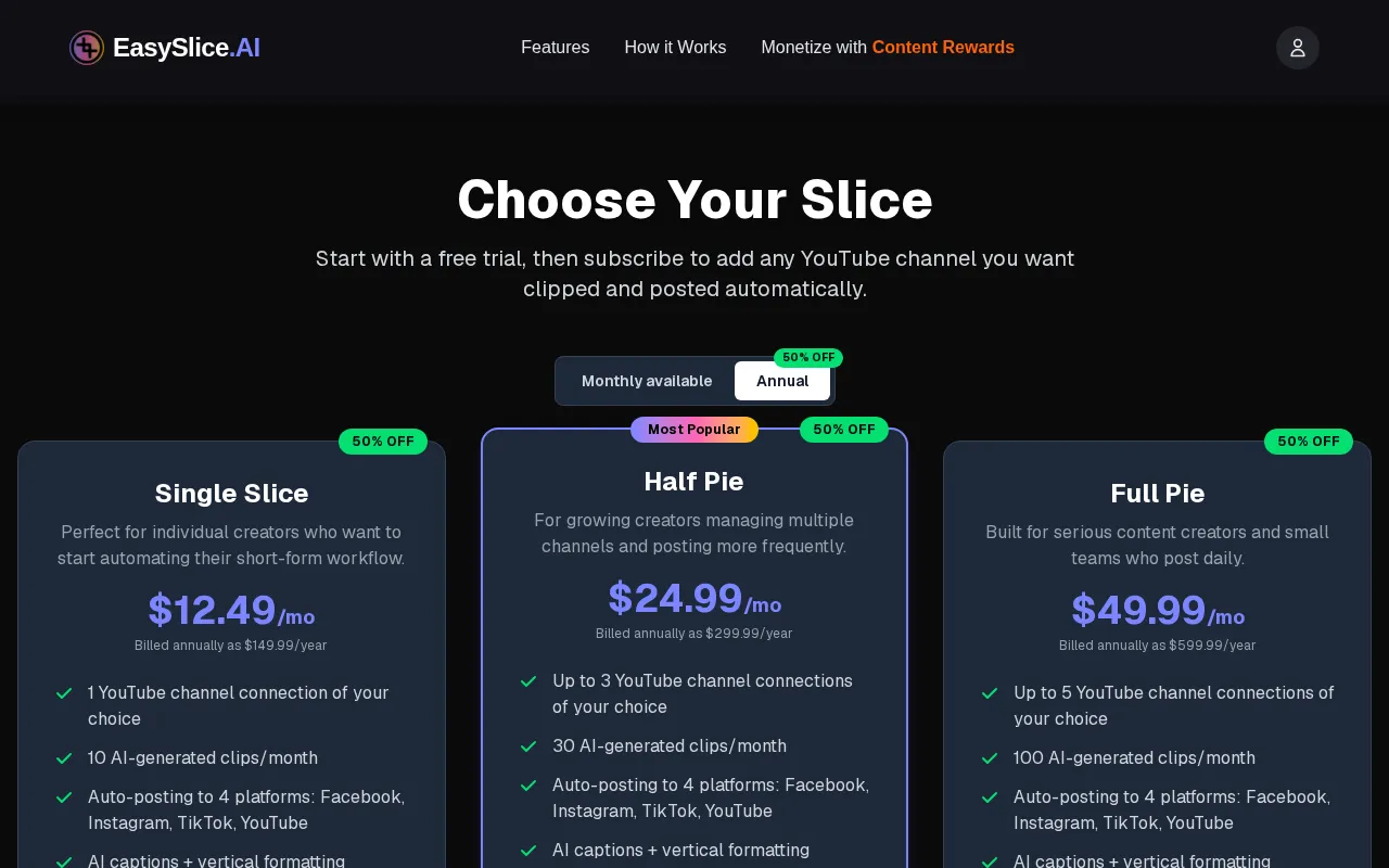 EasySlice.AI — pricing page