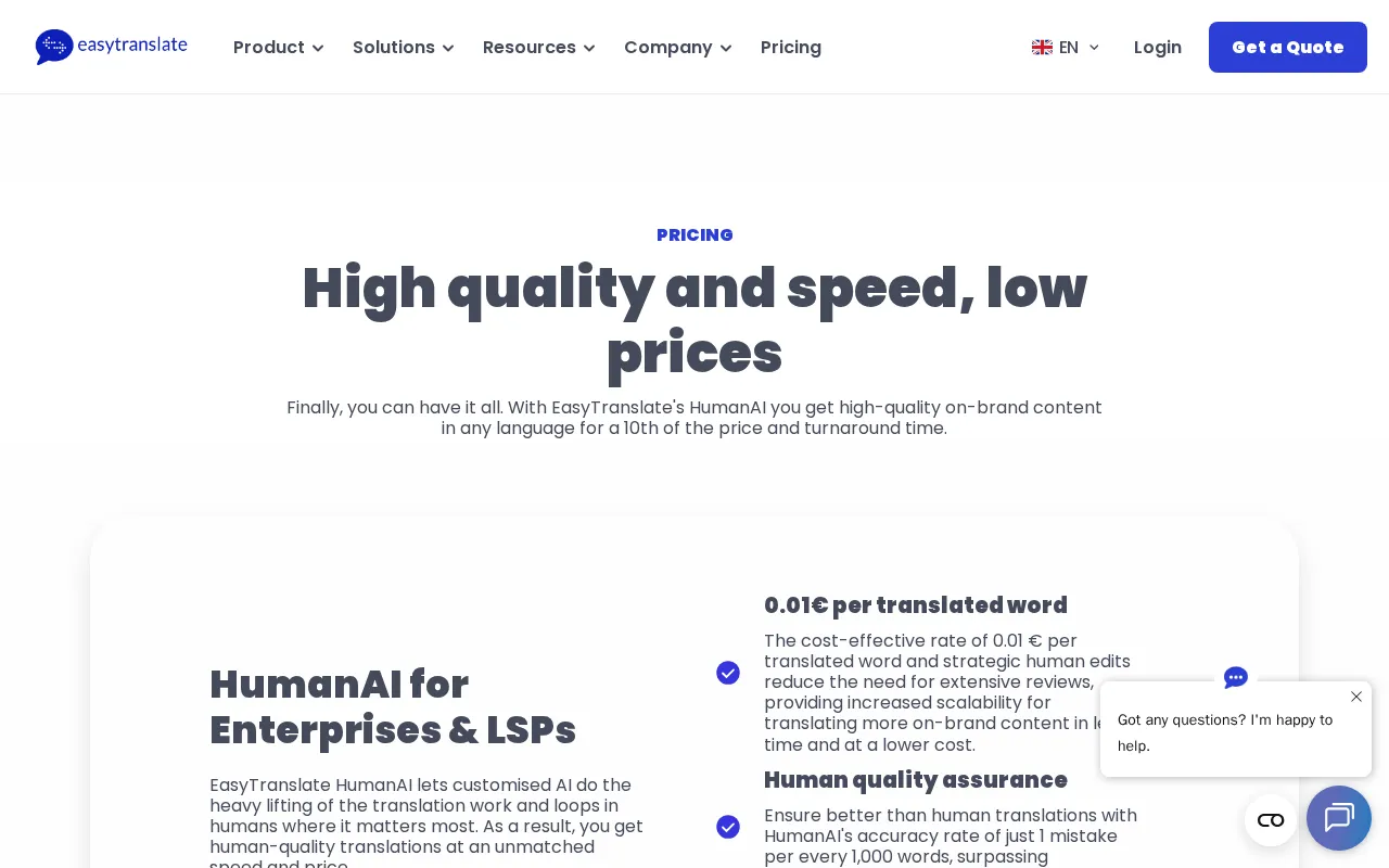 EasyTranslate — pricing page