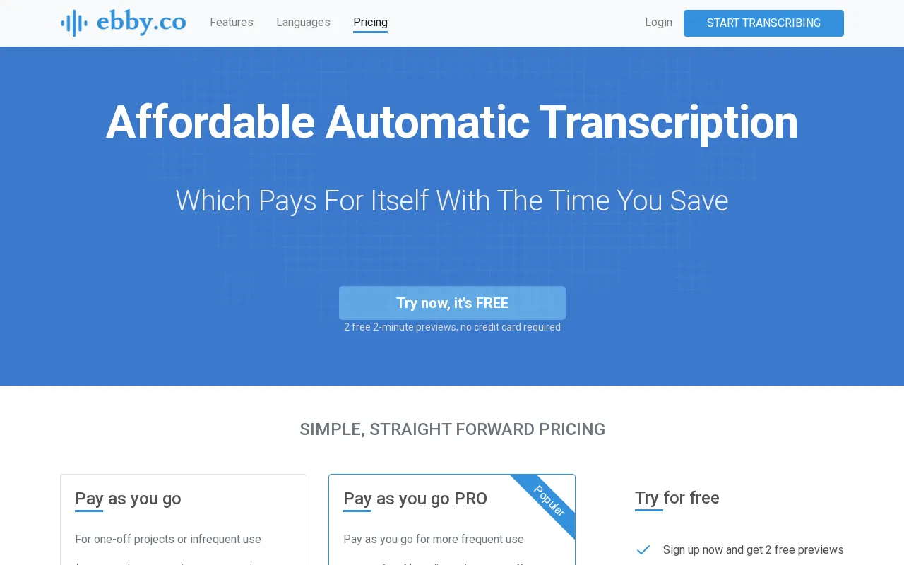 Ebby — pricing page