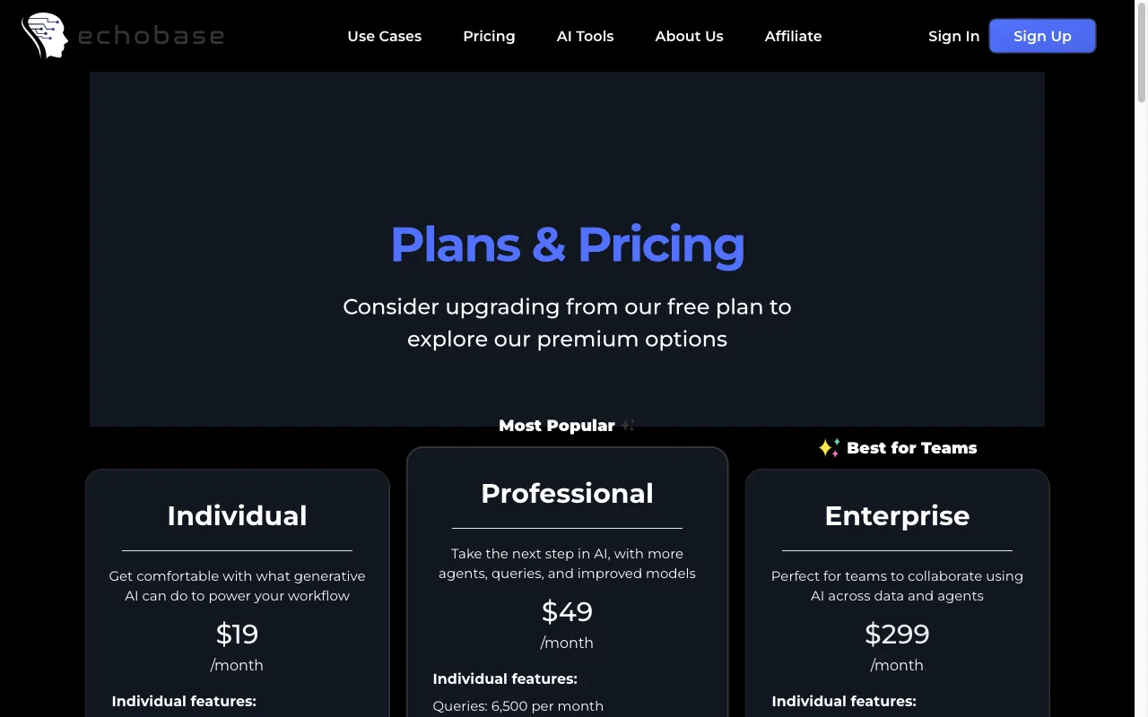 Echobase AI — pricing page