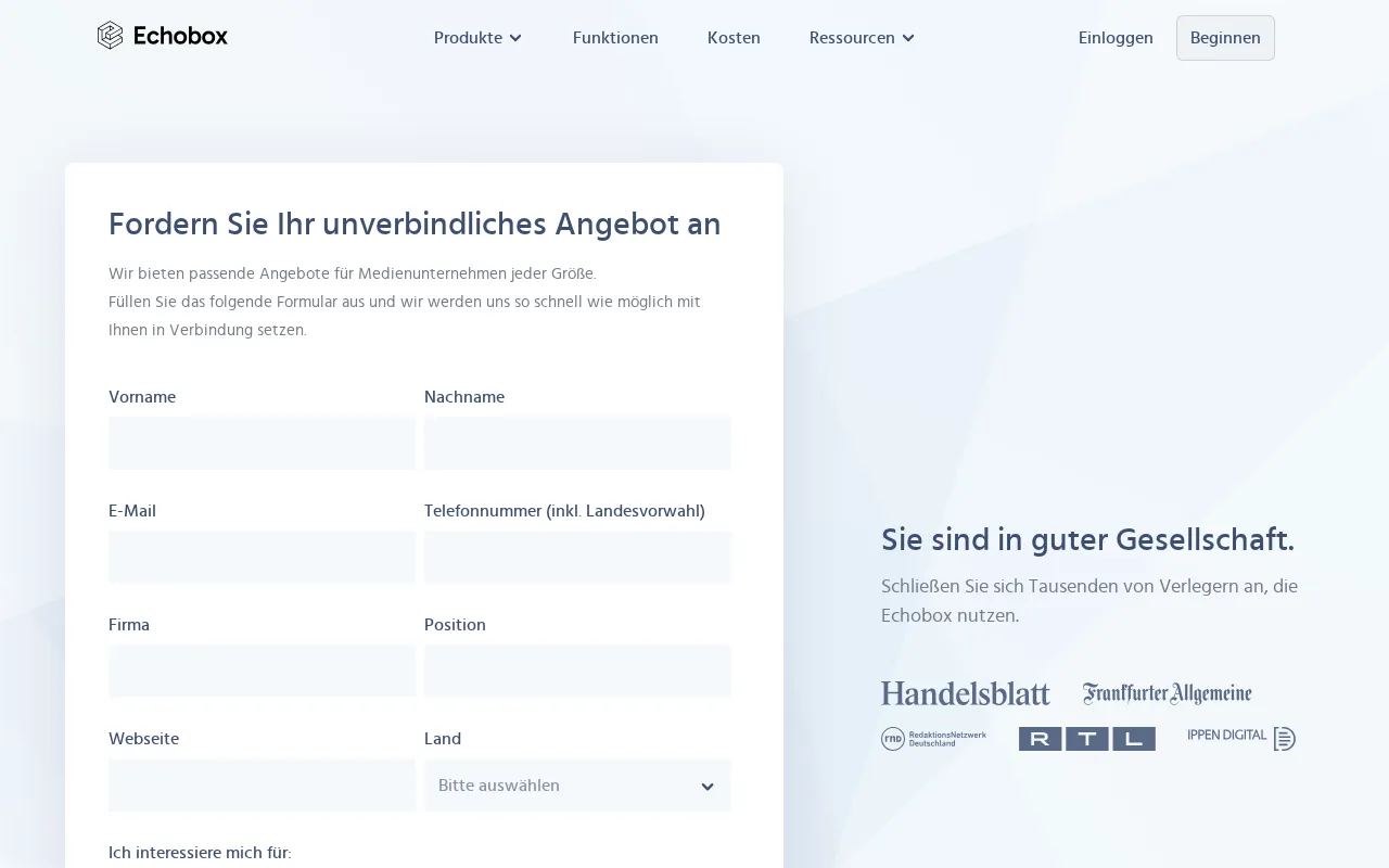 Echobox — pricing page