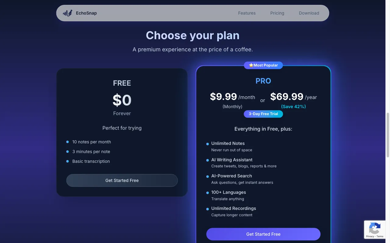 Echosnap Ai — pricing page
