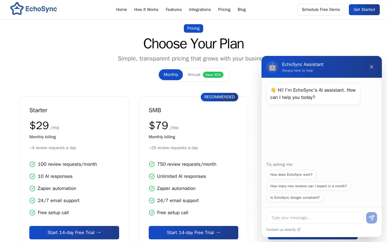 EchoSync AI — pricing page