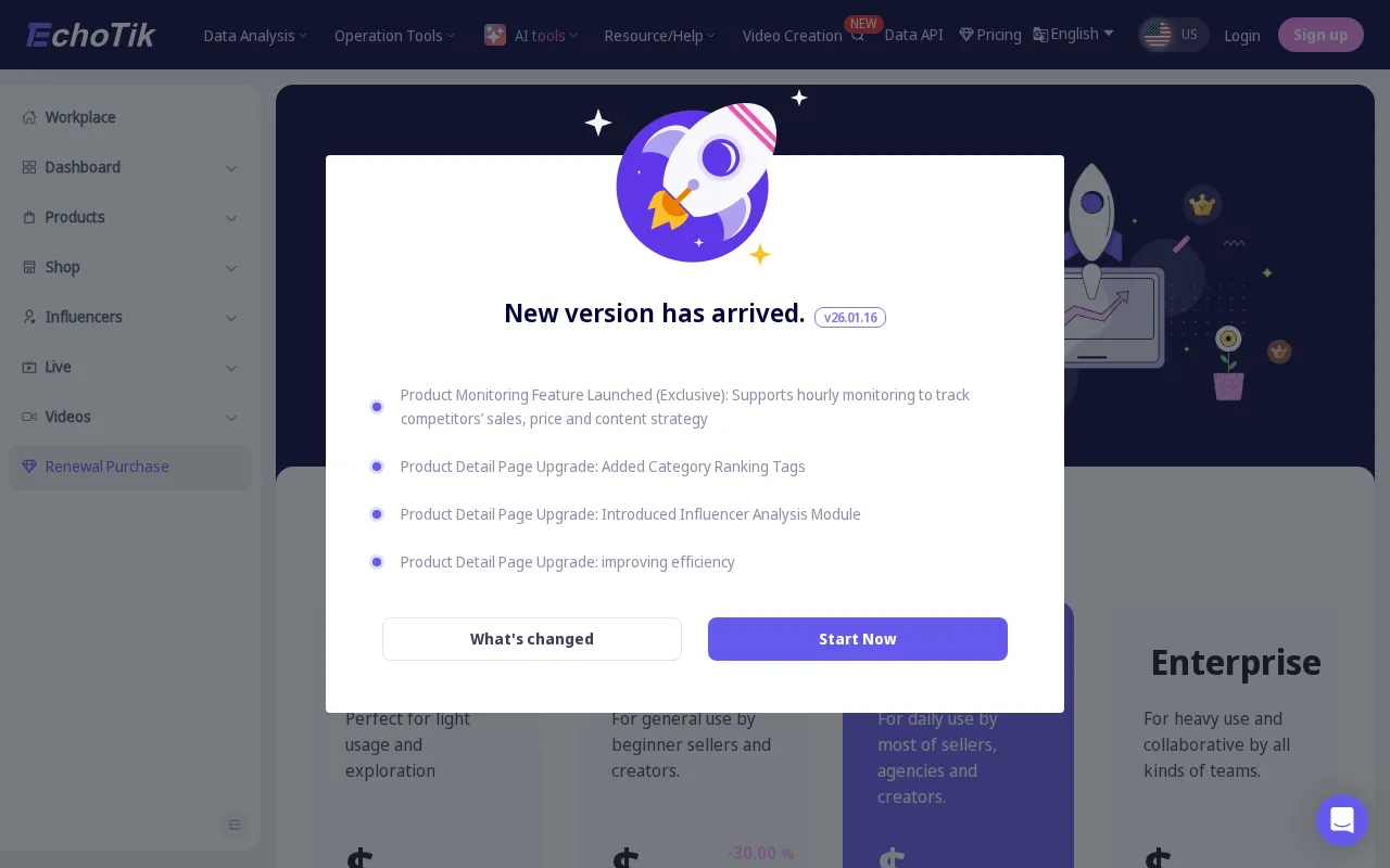 EchoTik.live — pricing page