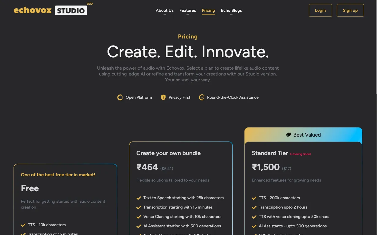 Echovox Studio — pricing page