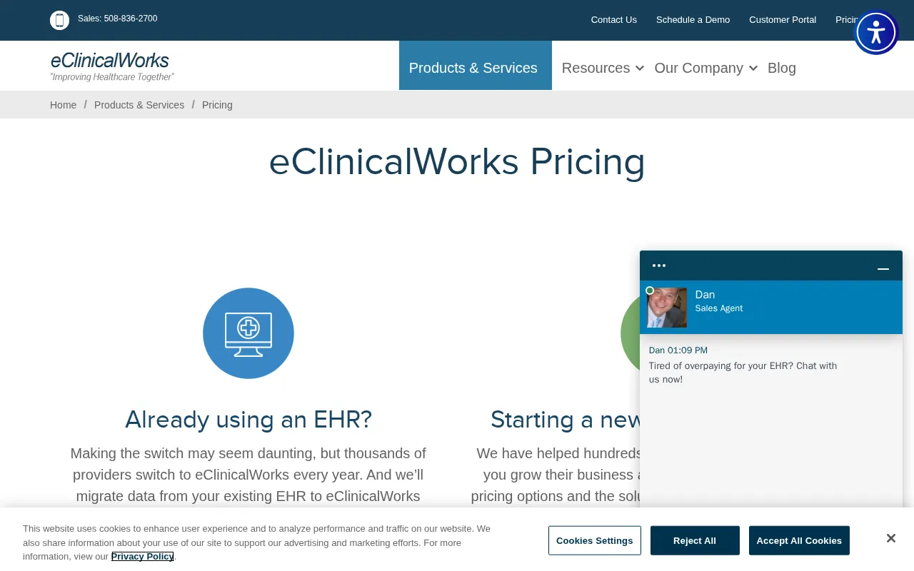 eClinicalWorks — pricing page