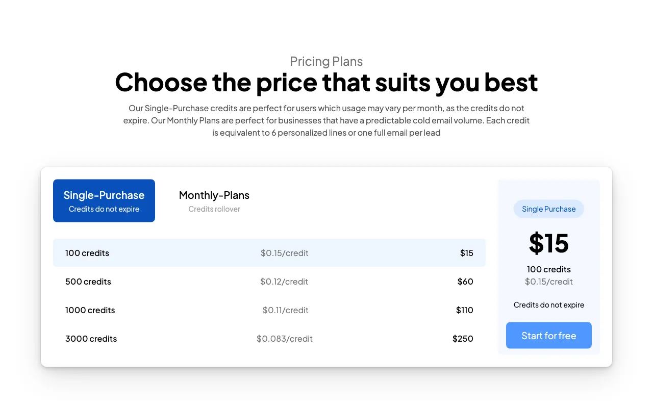 ECold.ai — pricing page
