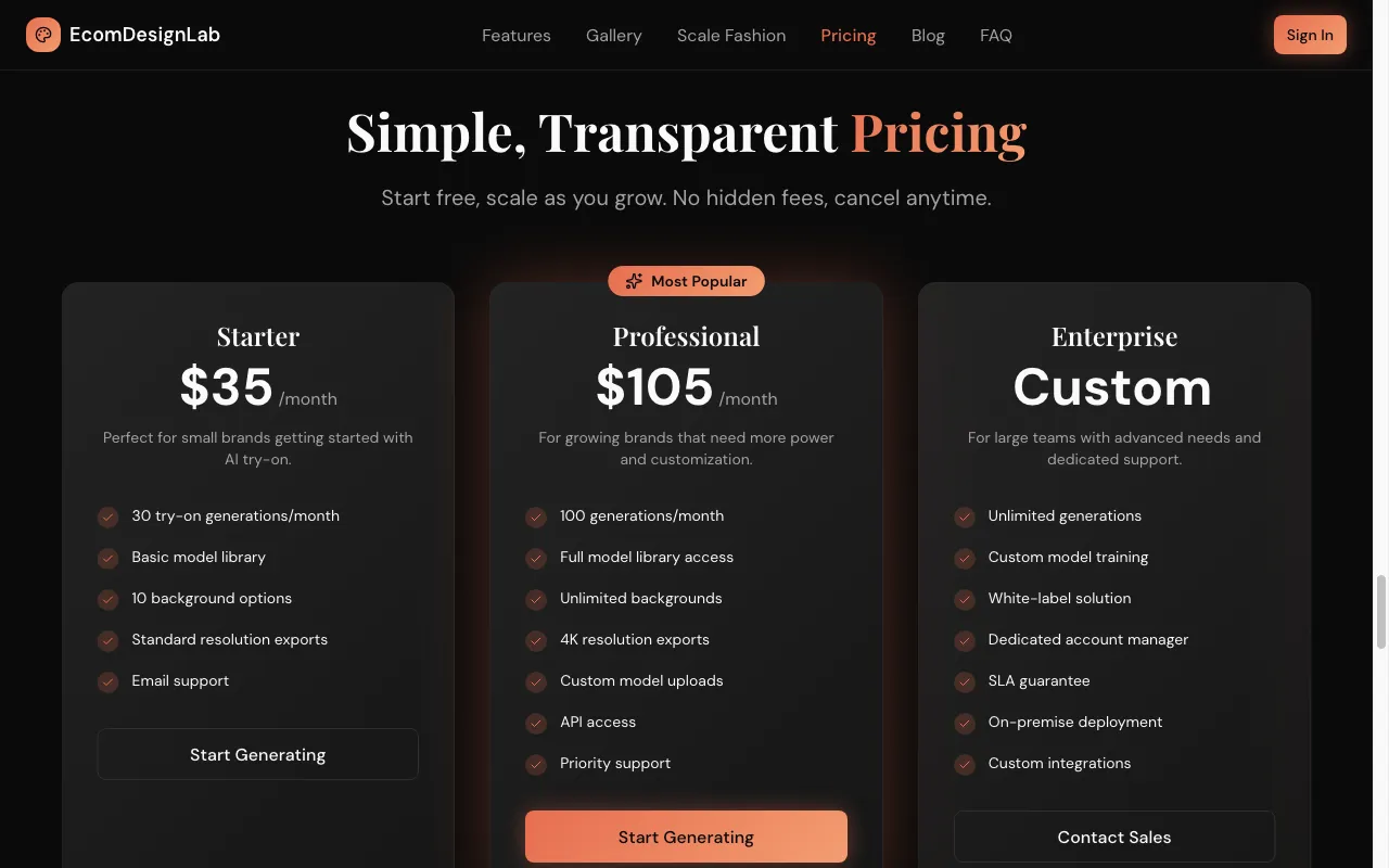 Ecomdesignlab.ai — pricing page