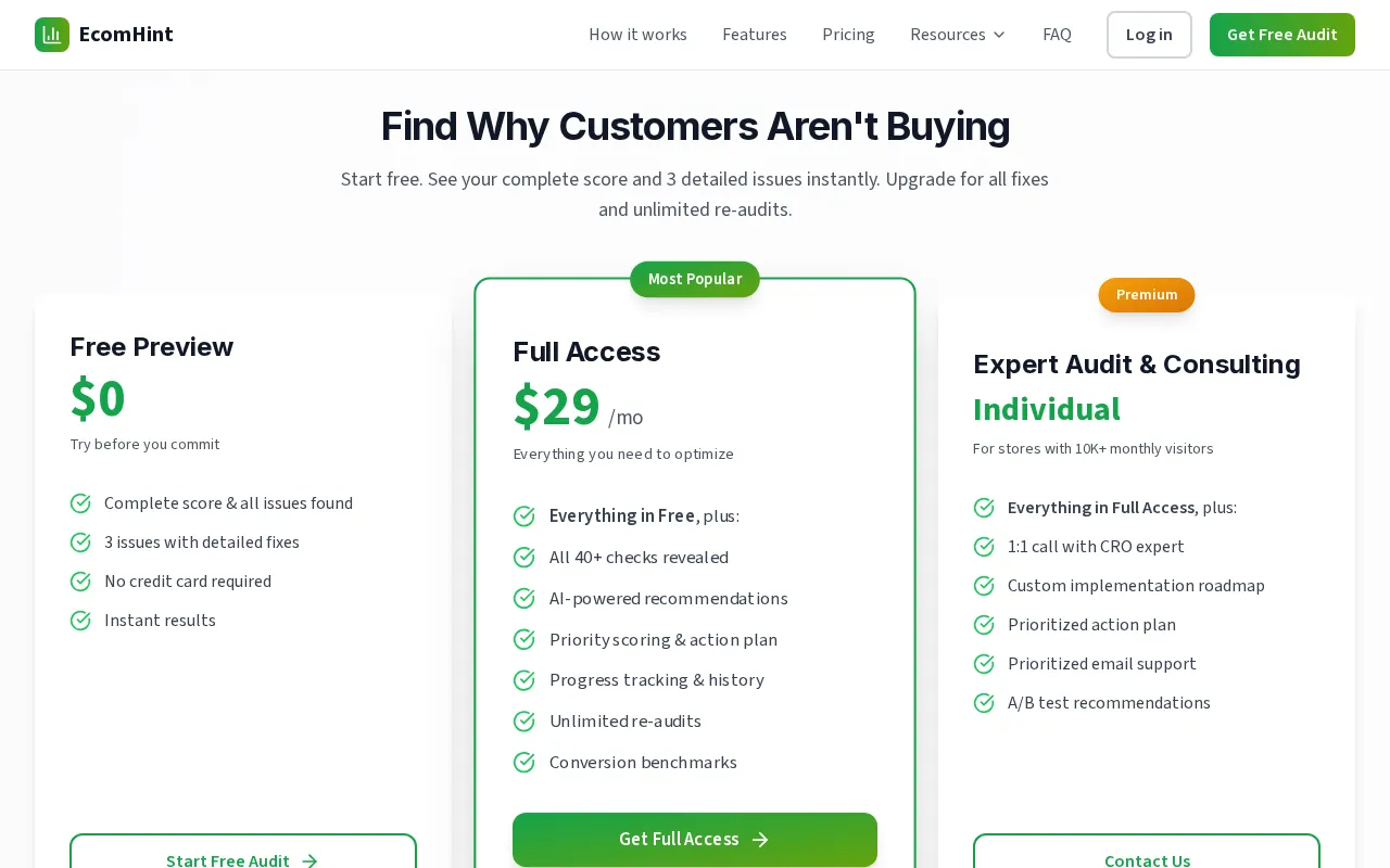 EcomHint — pricing page