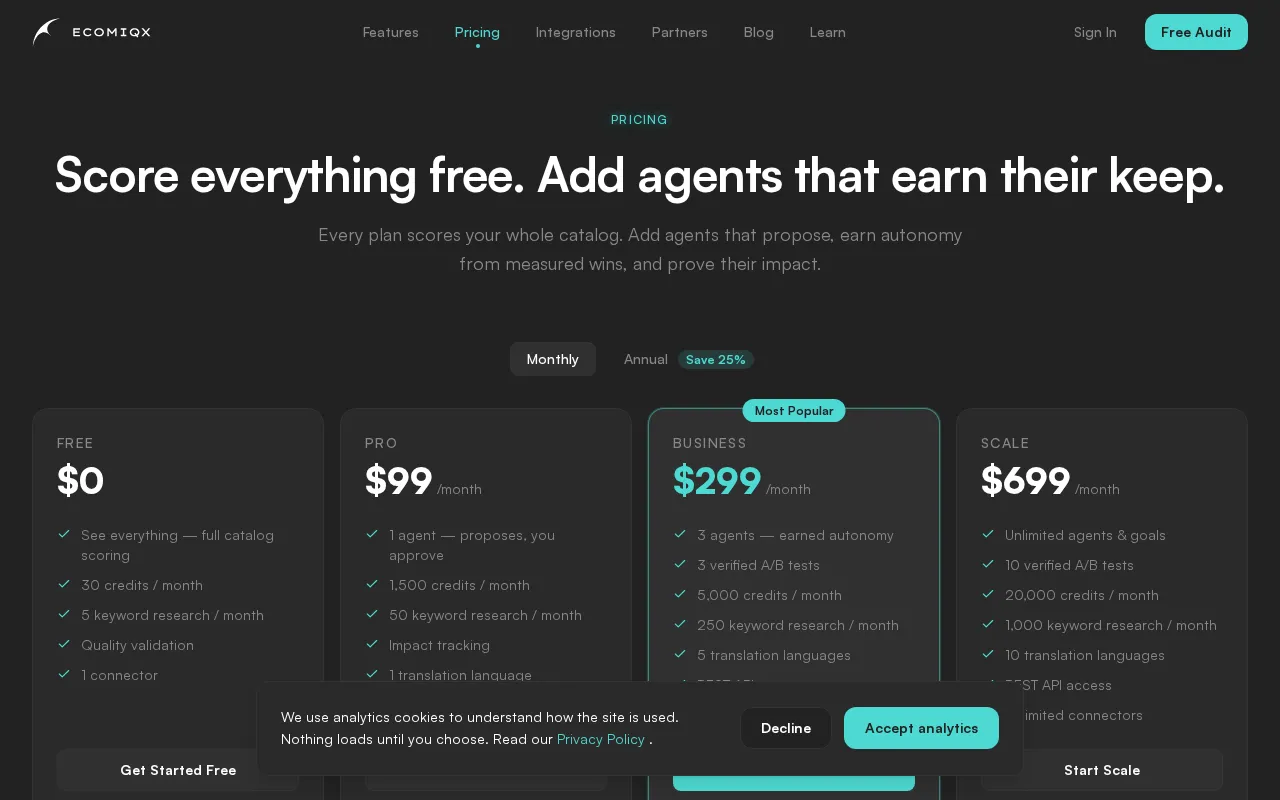 EcomIQX — pricing page