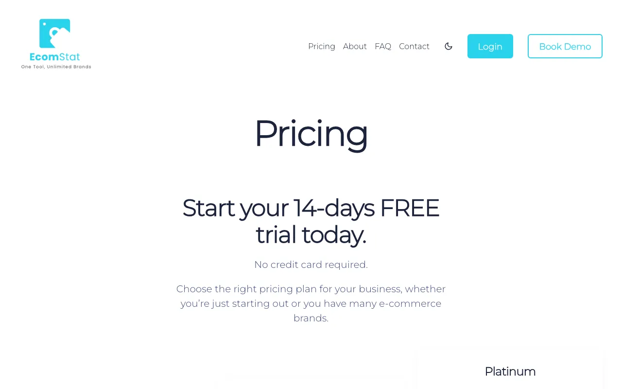 EcomStat — pricing page
