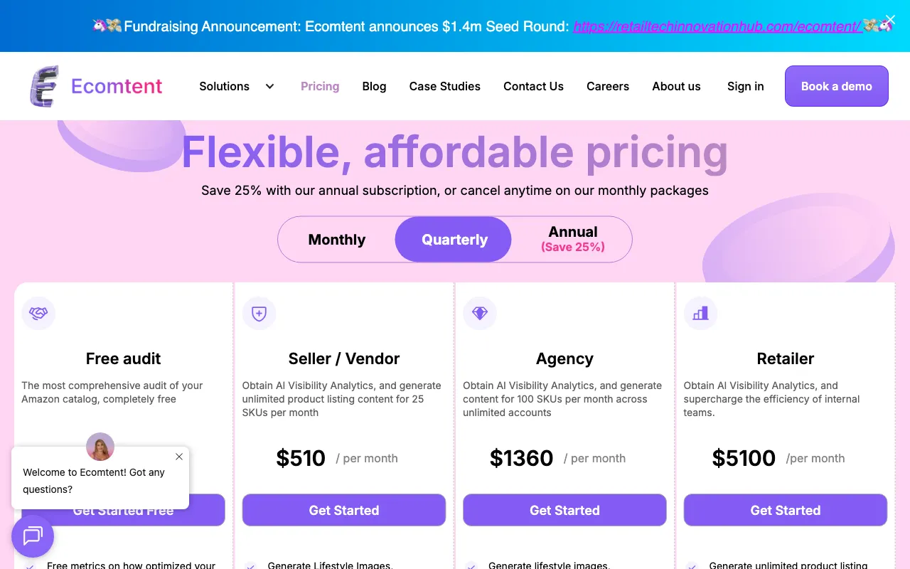 Ecomtent — pricing page