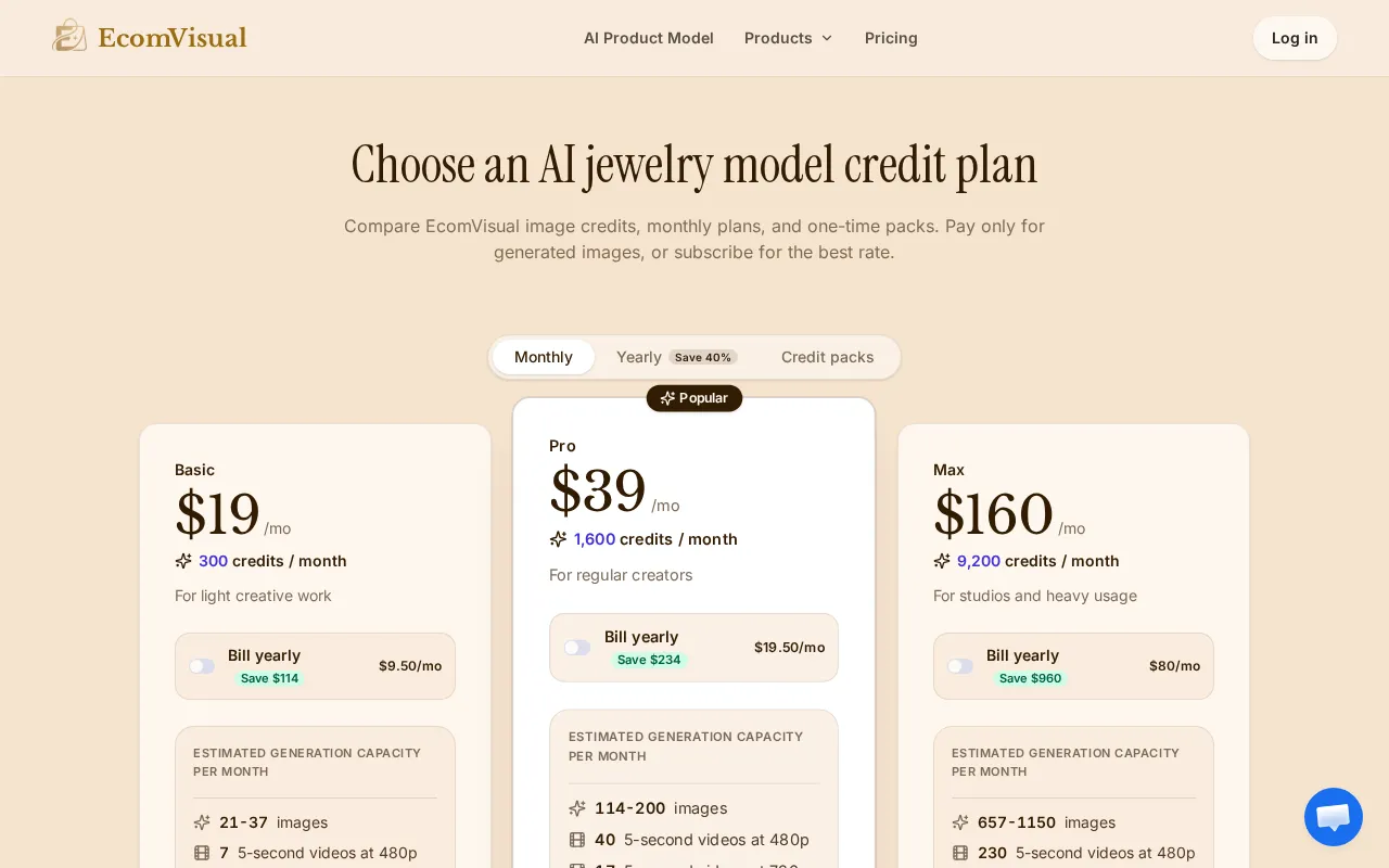 EcomVisual — pricing page