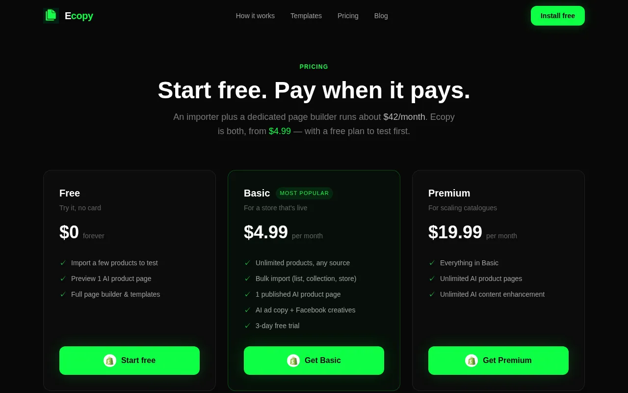 Ecopy — pricing page
