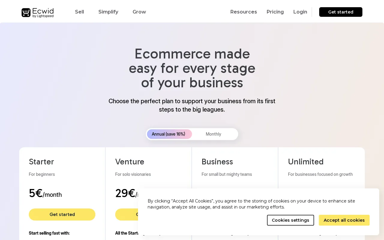 Ecwid — pricing page