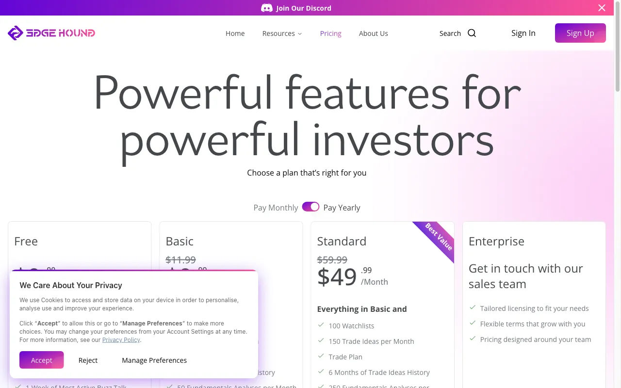 Edge Hound — pricing page