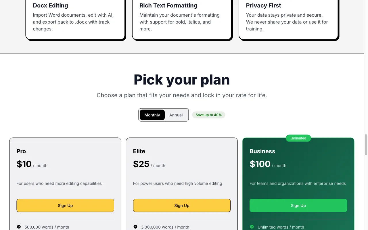editGPT — pricing page