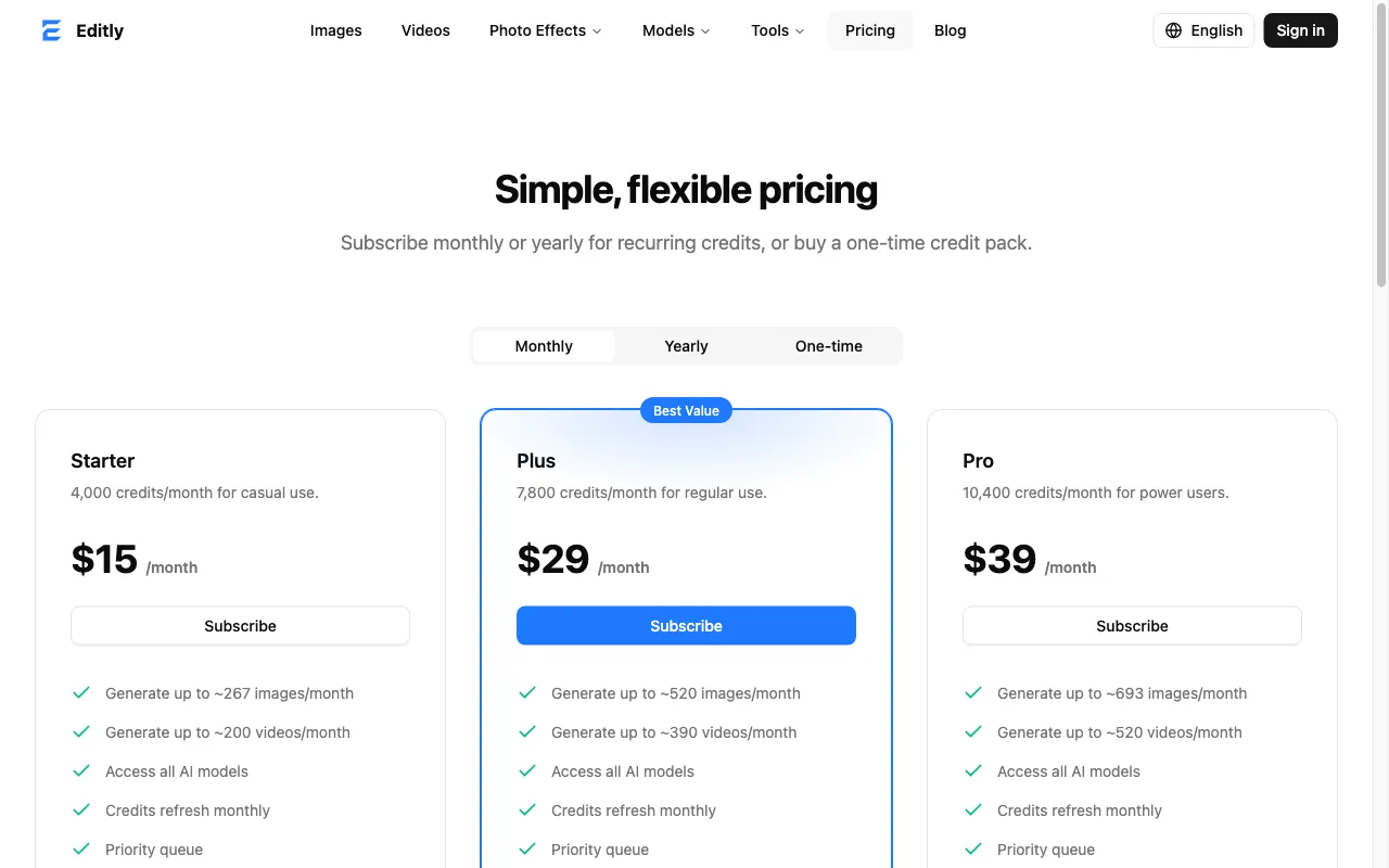 Editly — pricing page