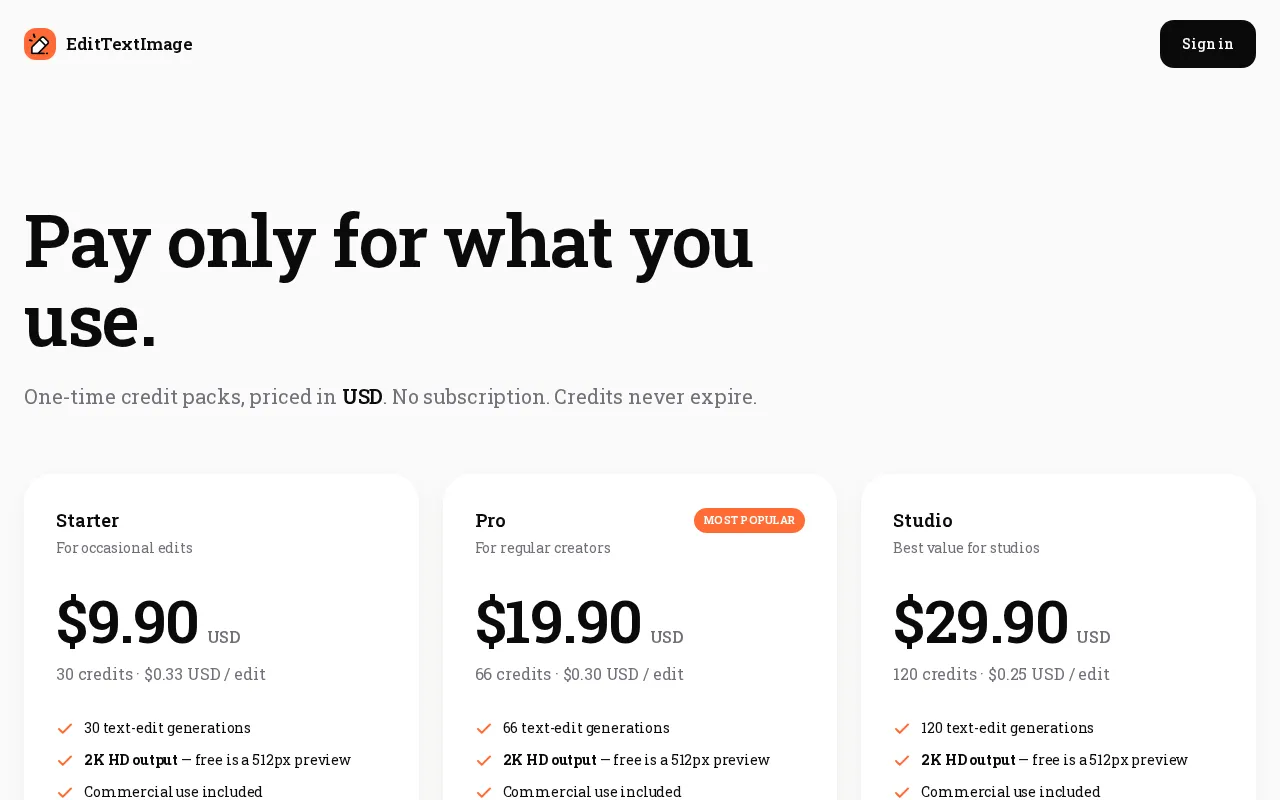 EditTextImage — pricing page