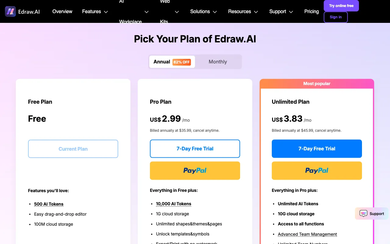 edraw ai — pricing page
