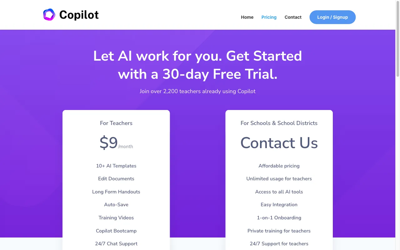 Education CoPilot — pricing page