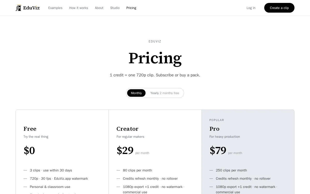 EduViz — pricing page