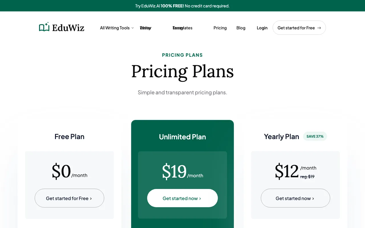 EduWiz.AI — pricing page