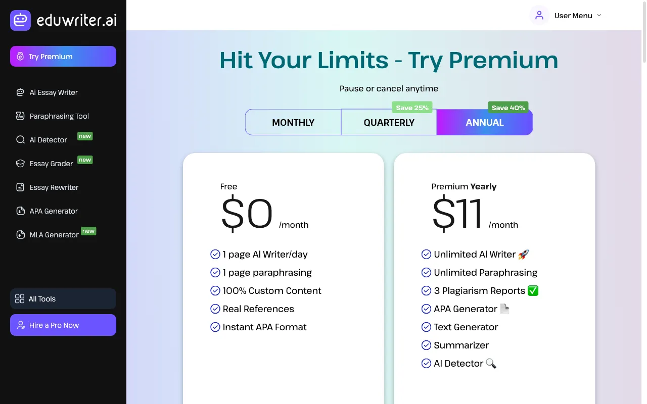 Eduwriter.ai — pricing page