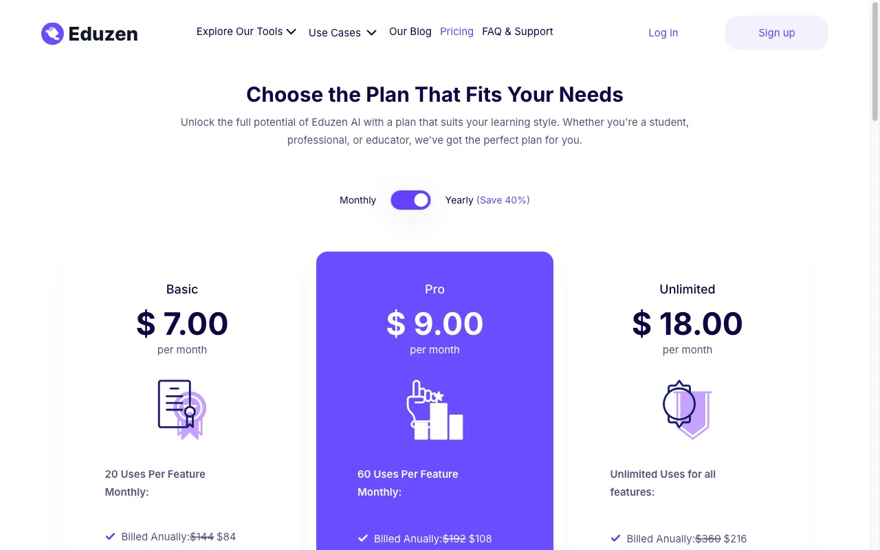 Eduzen.ai — pricing page