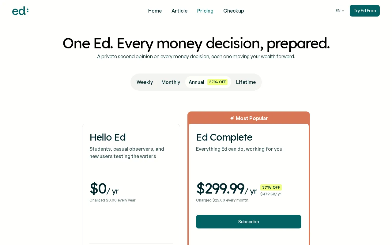 EdWealth — pricing page