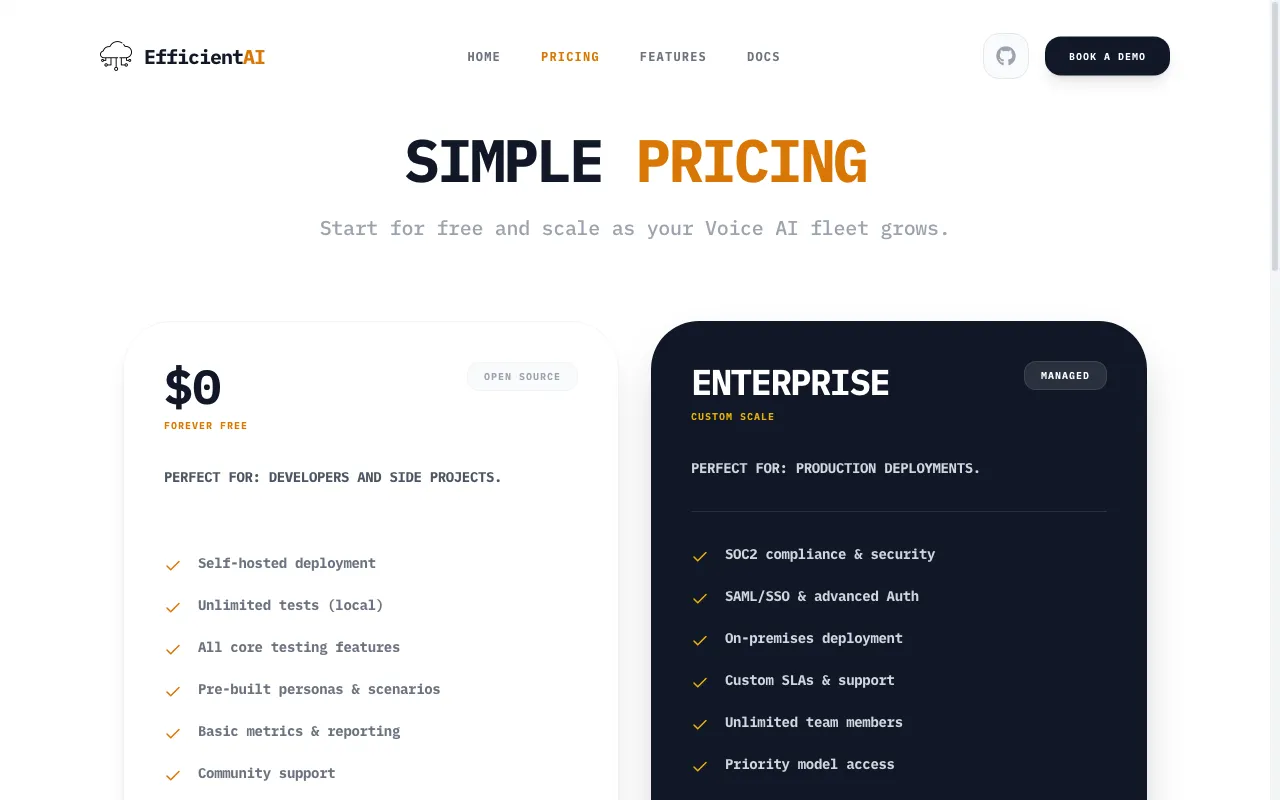 EfficientAI — pricing page