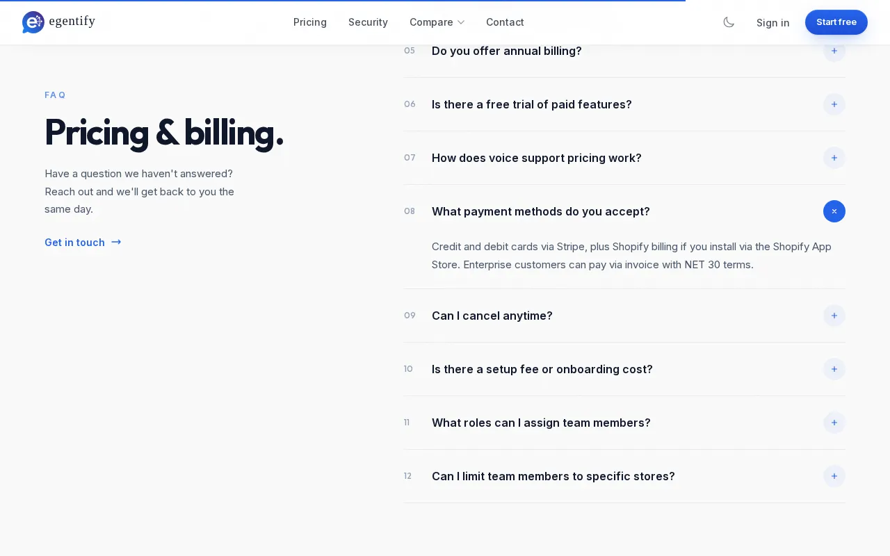 Egentify — pricing page