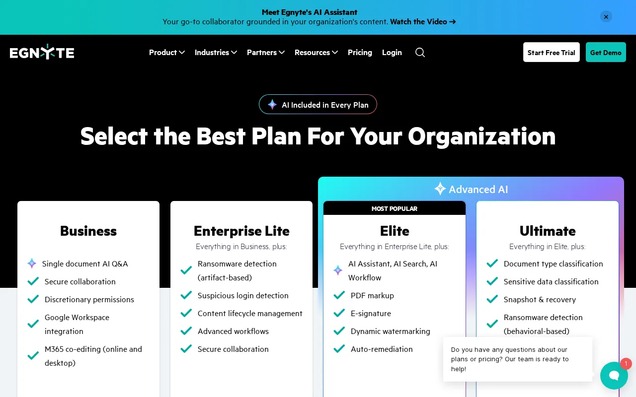 Egnyte — pricing page