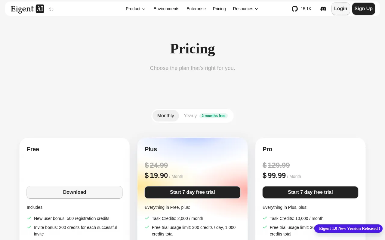 Eigent AI — pricing page