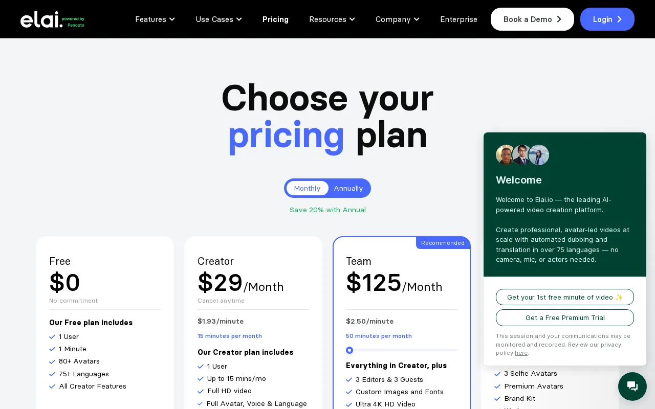 Elai.io — pricing page