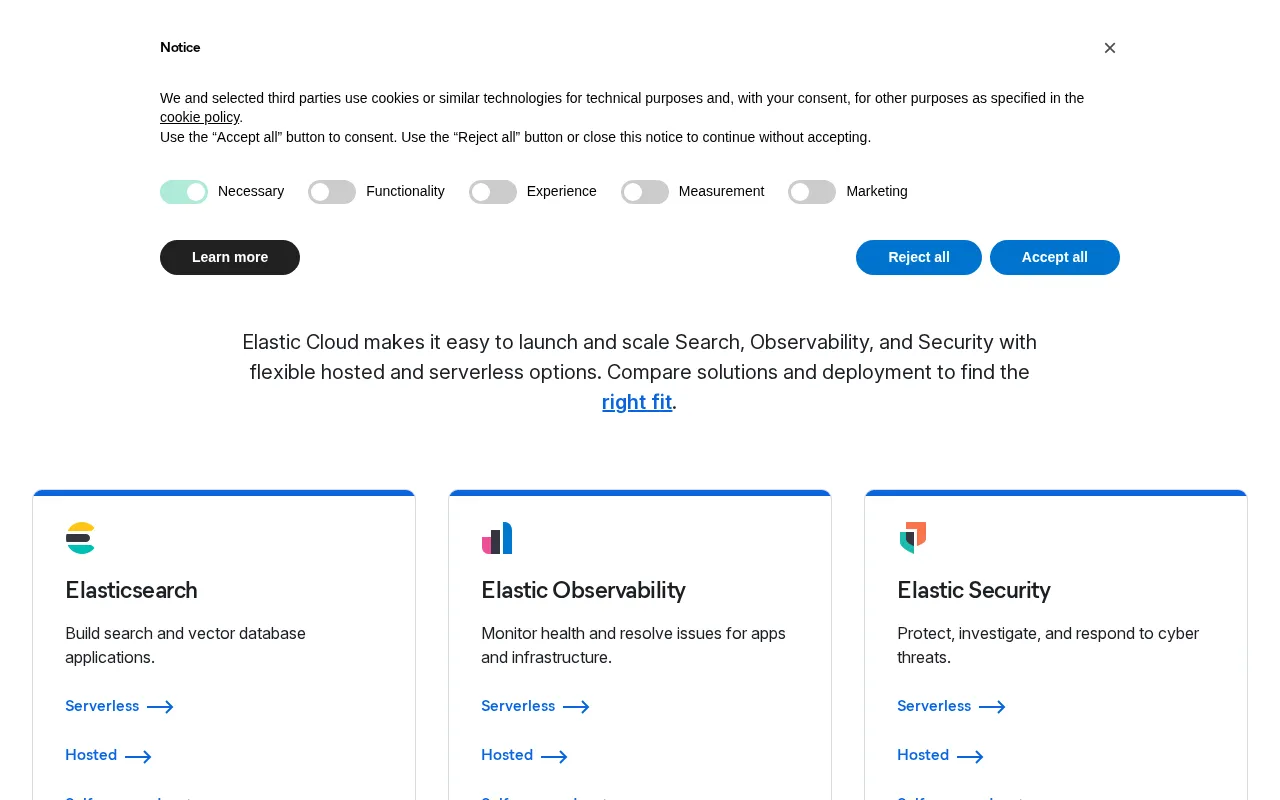 Elastic Observability — pricing page