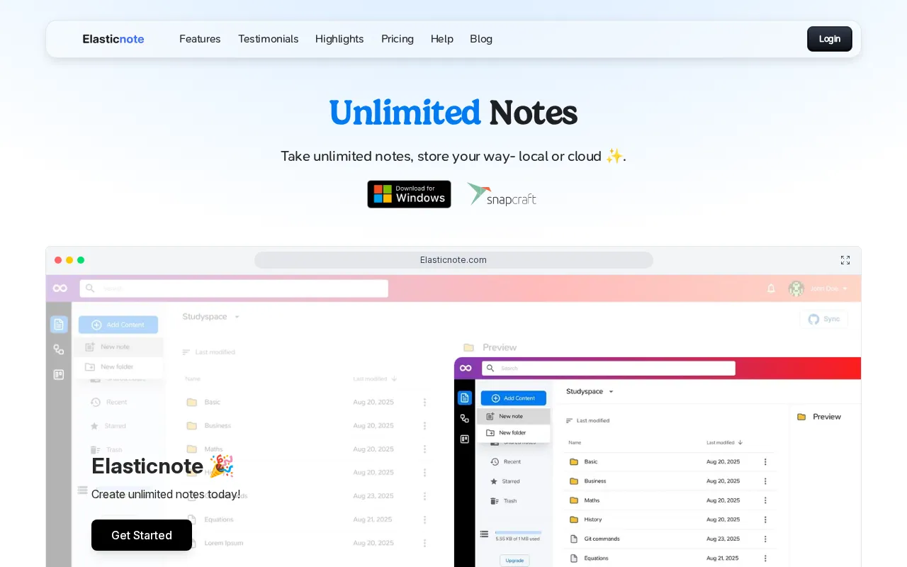 Elasticnote — pricing page
