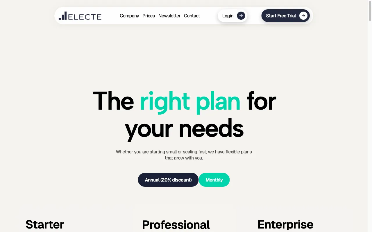 Electe — pricing page