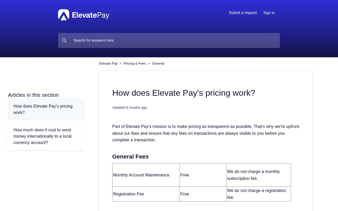 Elevate Pay — pricing page