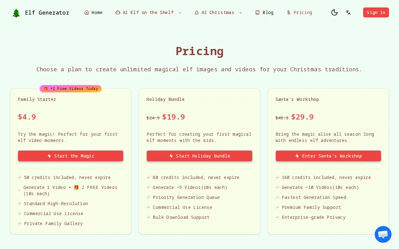 Elf on the Shelf Generator — pricing page