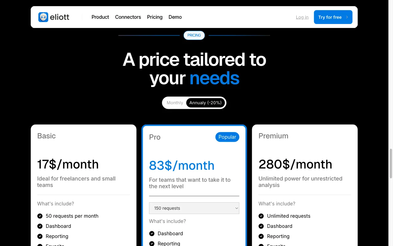 Eliott — pricing page