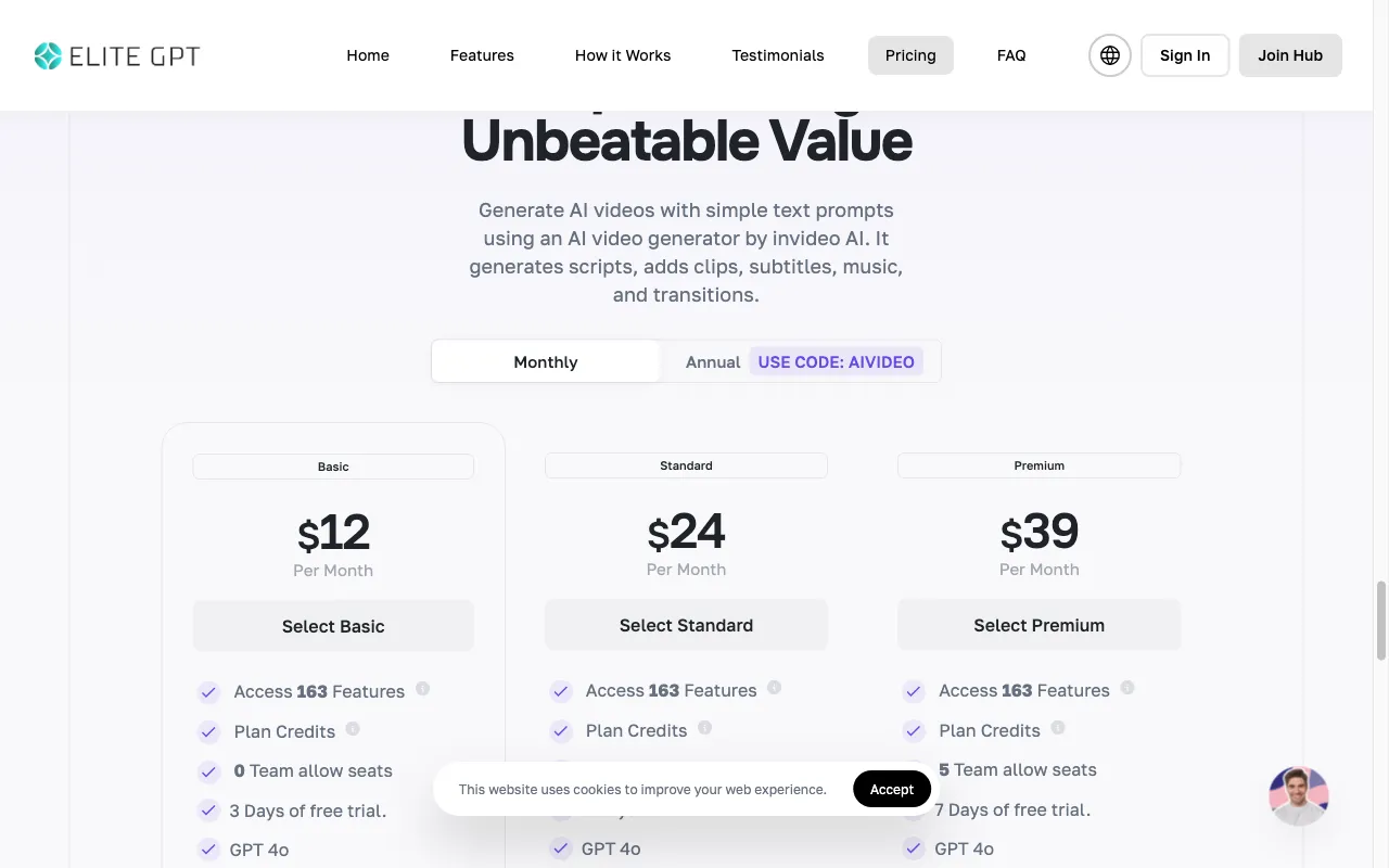 EliteGPT — pricing page