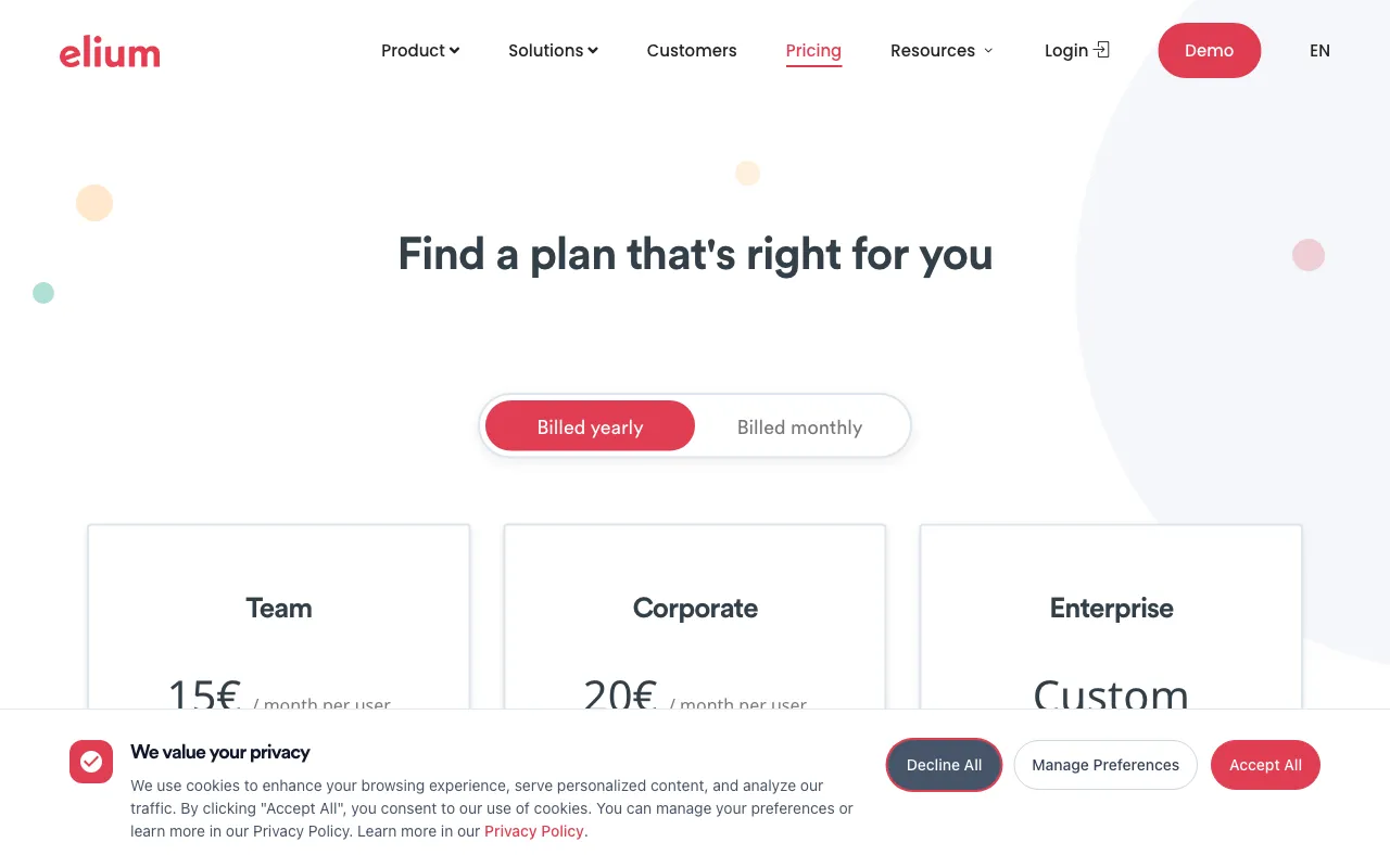 elium.com — pricing page