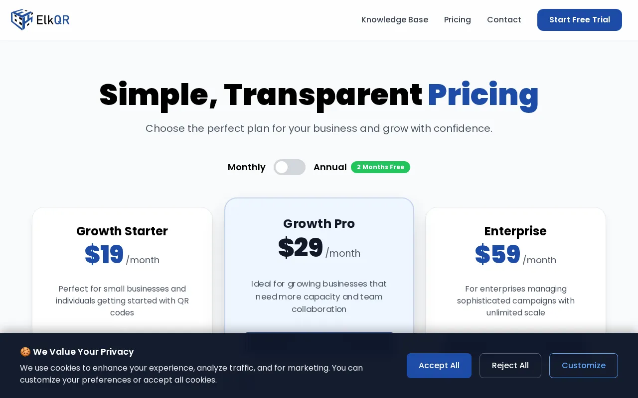 ElkQR — pricing page